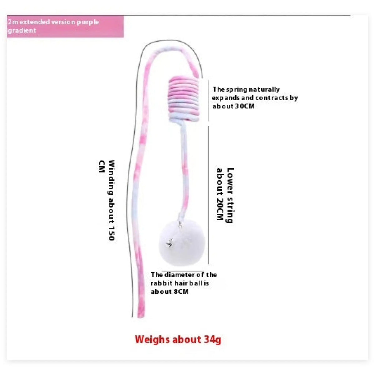 Purple gradient hanging spring cat toy with plush pom-pom ball and bell