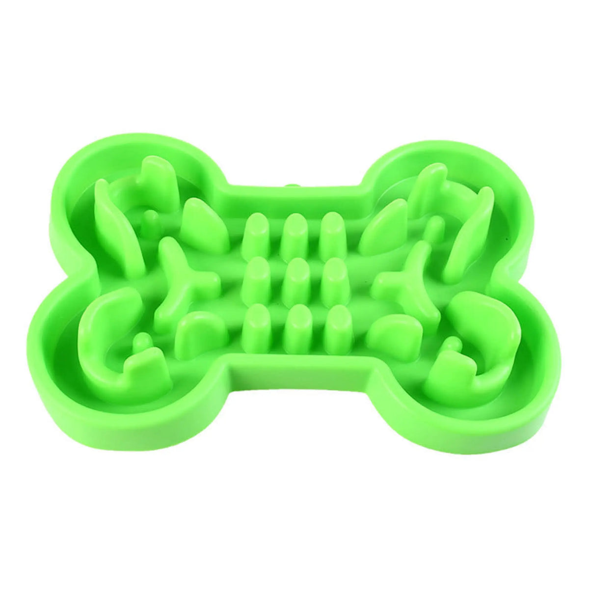Zovipaw Lime Green Bone-Shaped Slow Feeder Dog Bowl top-down view