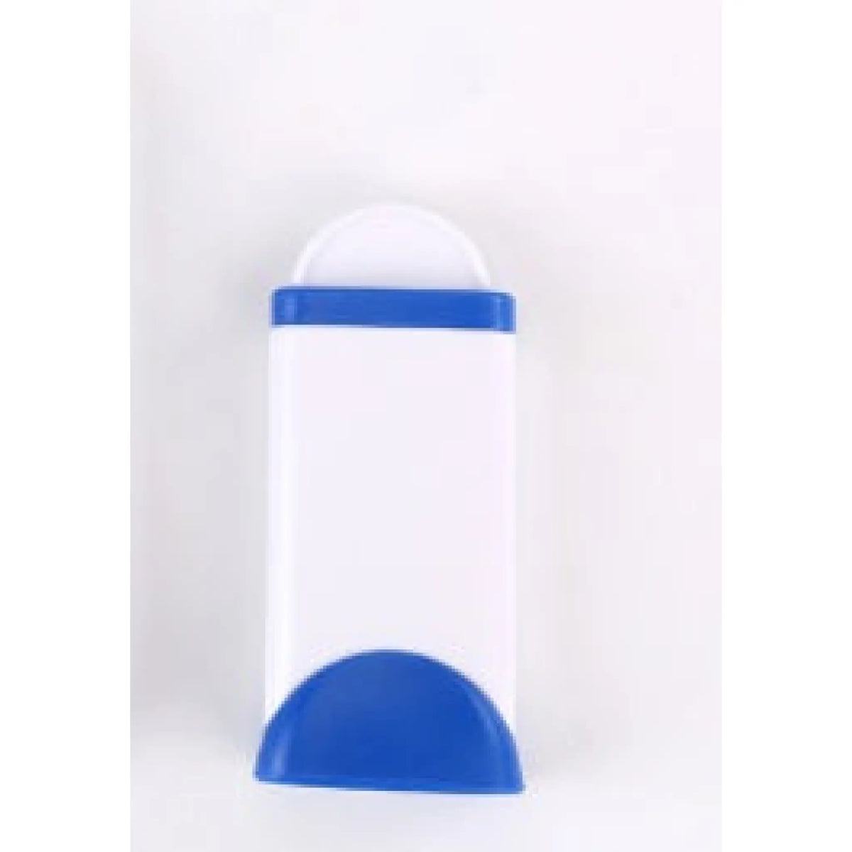 Blue and white self-cleaning base for pet hair remover brush, front view