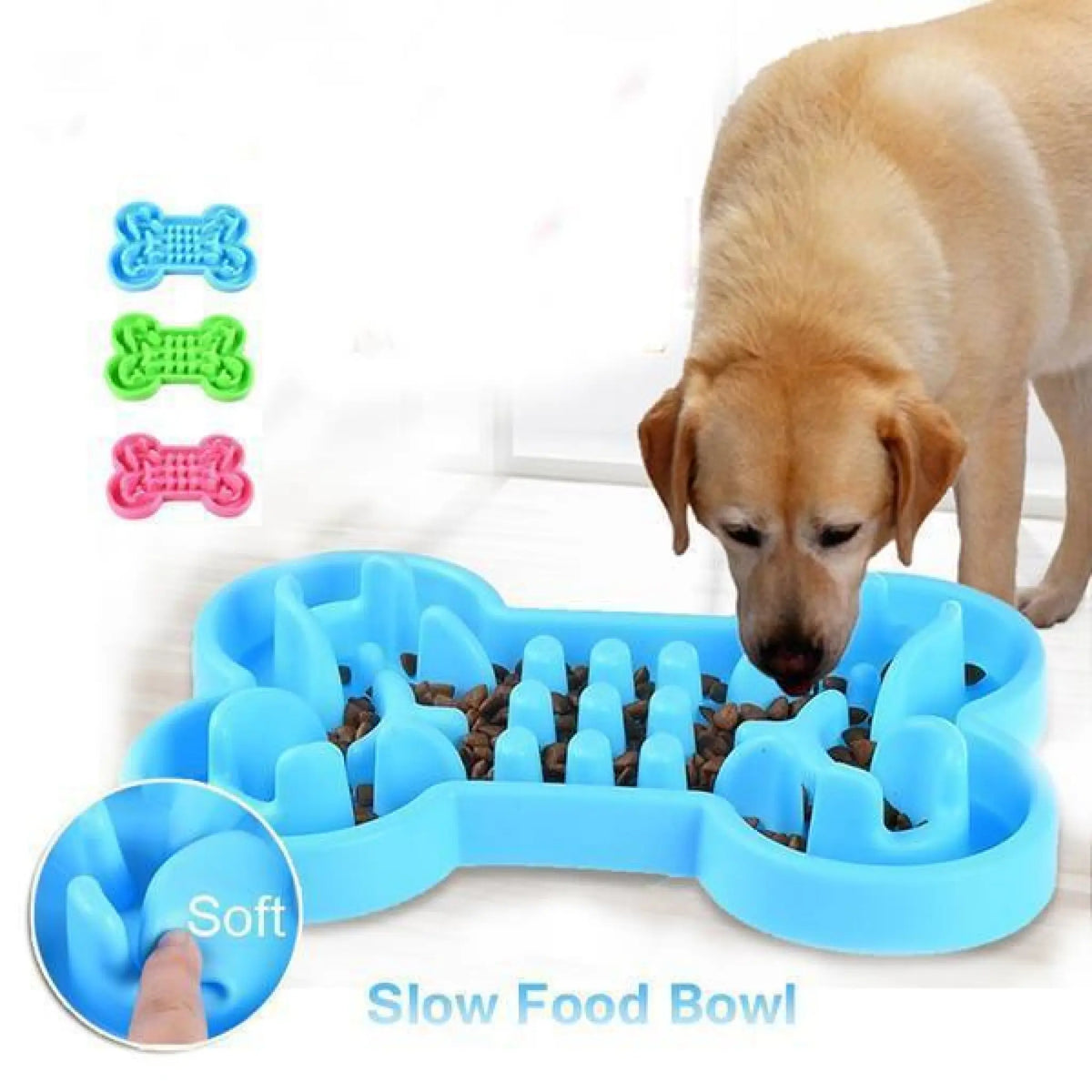 Zovipaw Soft Silicone Slow Feeder Dog Bowl showing flexible ridges and color options