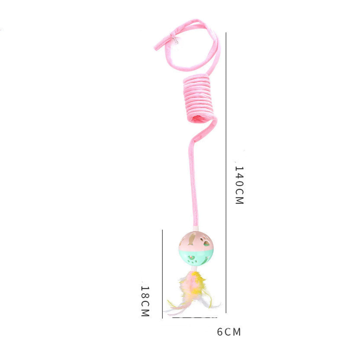 Grey spring cat toy with plush pom-pom ball for indoor cat exercise