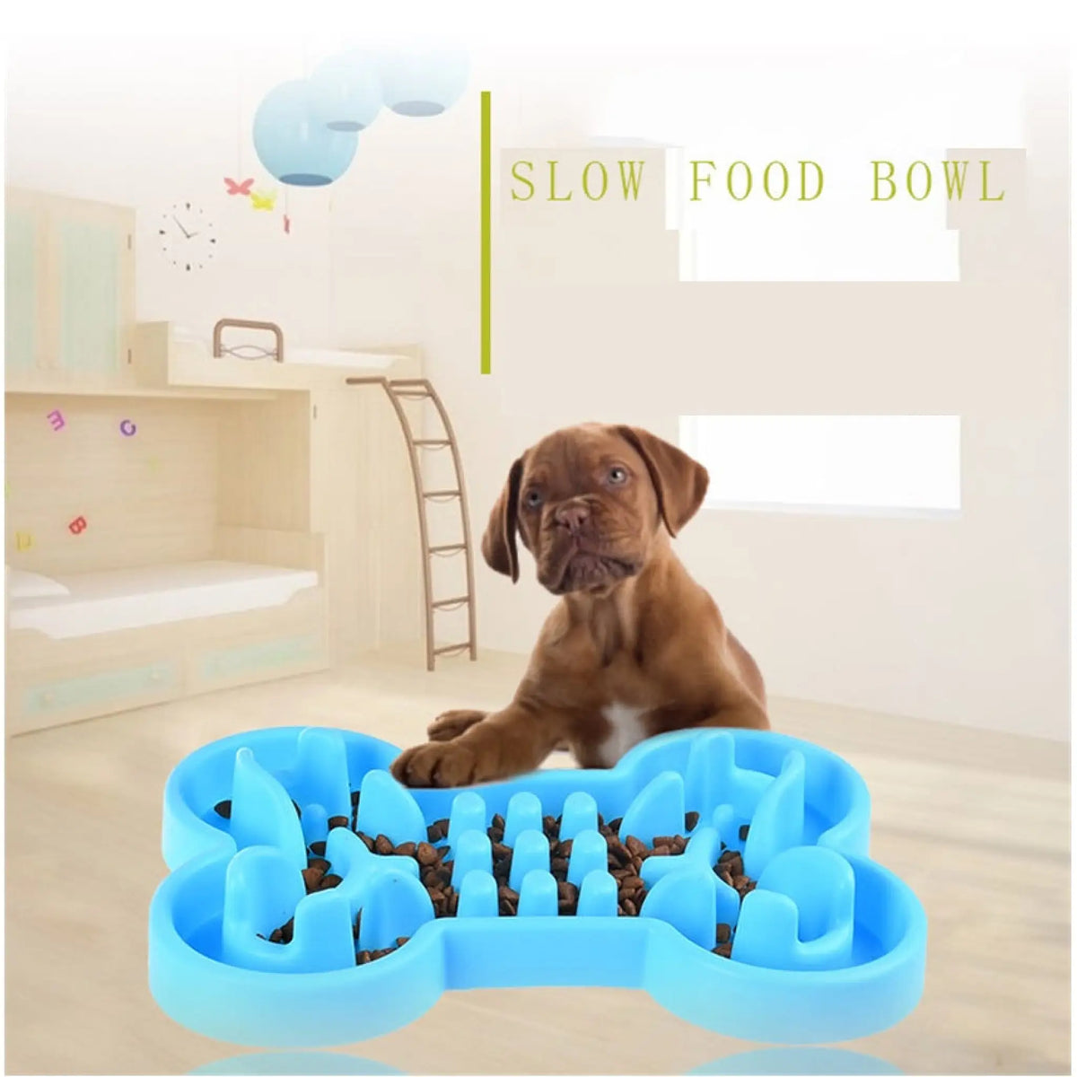 Zovipaw Bone-Shaped Silicone Slow Feeder Dog Puzzle Bowl with puppy
