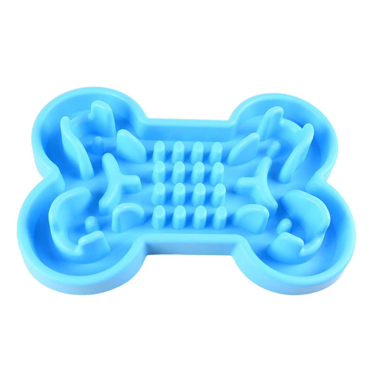 Zovipaw Sky Blue Bone-Shaped Slow Feeder Dog Bowl top-down view