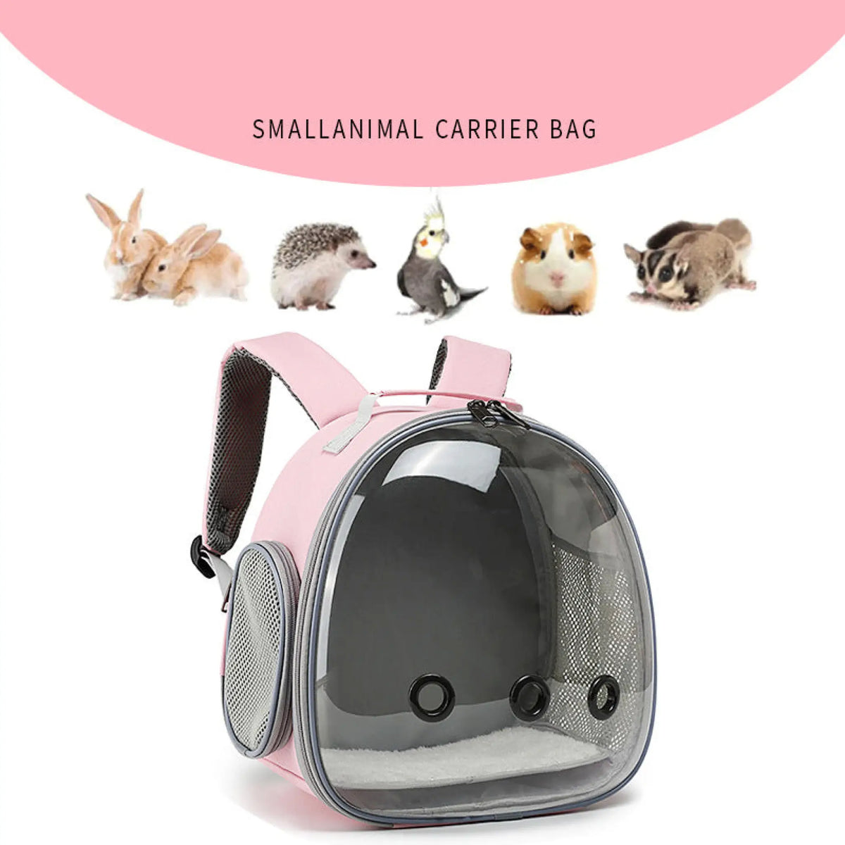 Pink bubble backpack carrier for rabbits, hedgehogs, birds, guinea pigs and sugar gliders