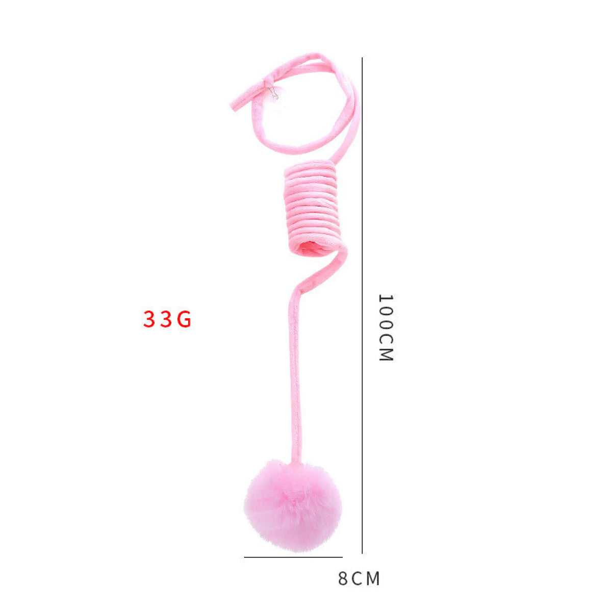 Pink hanging spring cat toy with plush ball and loop strap for doors