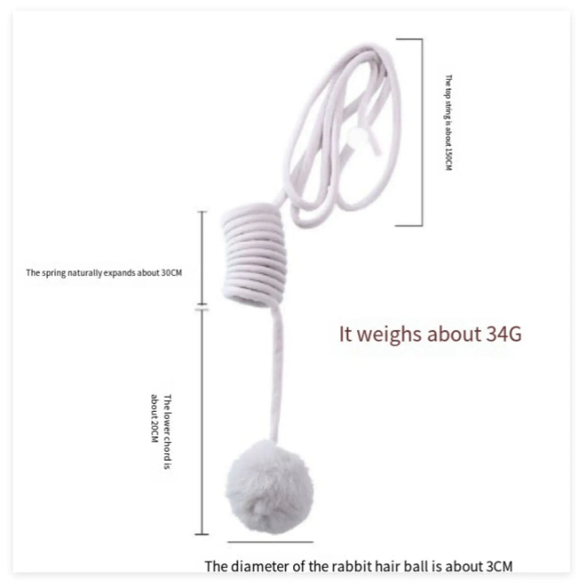 Hanging spring cat toy with plush pom-pom ball product detail view