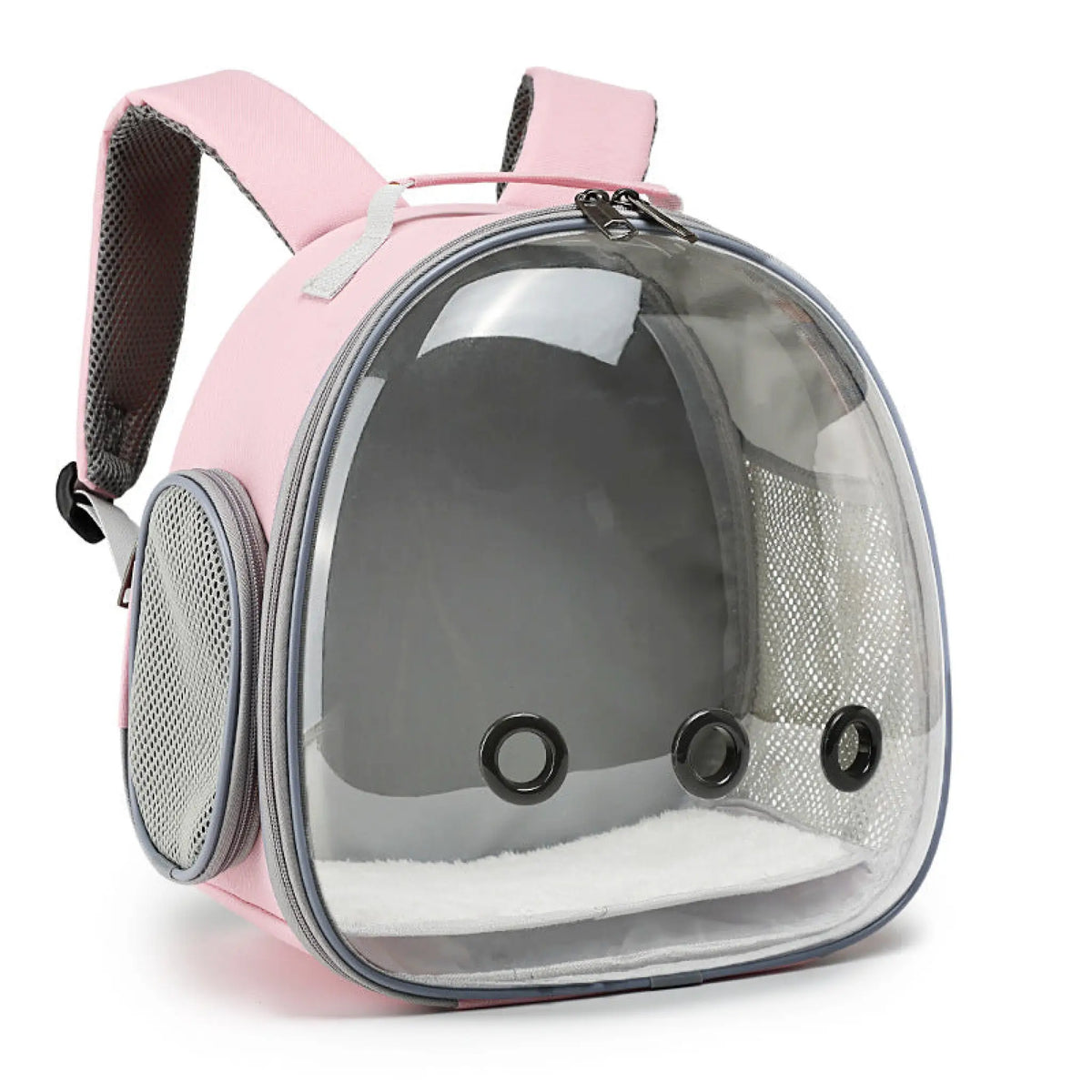 Pink clear bubble window pet backpack carrier with mesh side window and front air vents