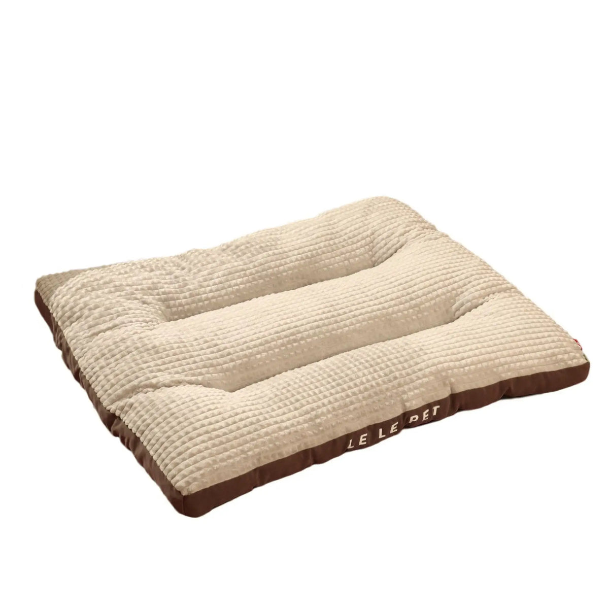 Brown-trimmed fleece pet bed cushion mat on white studio background